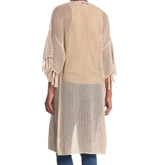 New with tag Wildfox Kelso Fringe Sleeve Cream Crochet Long Kimono Wrap Cardigan - Picture 2 of 16